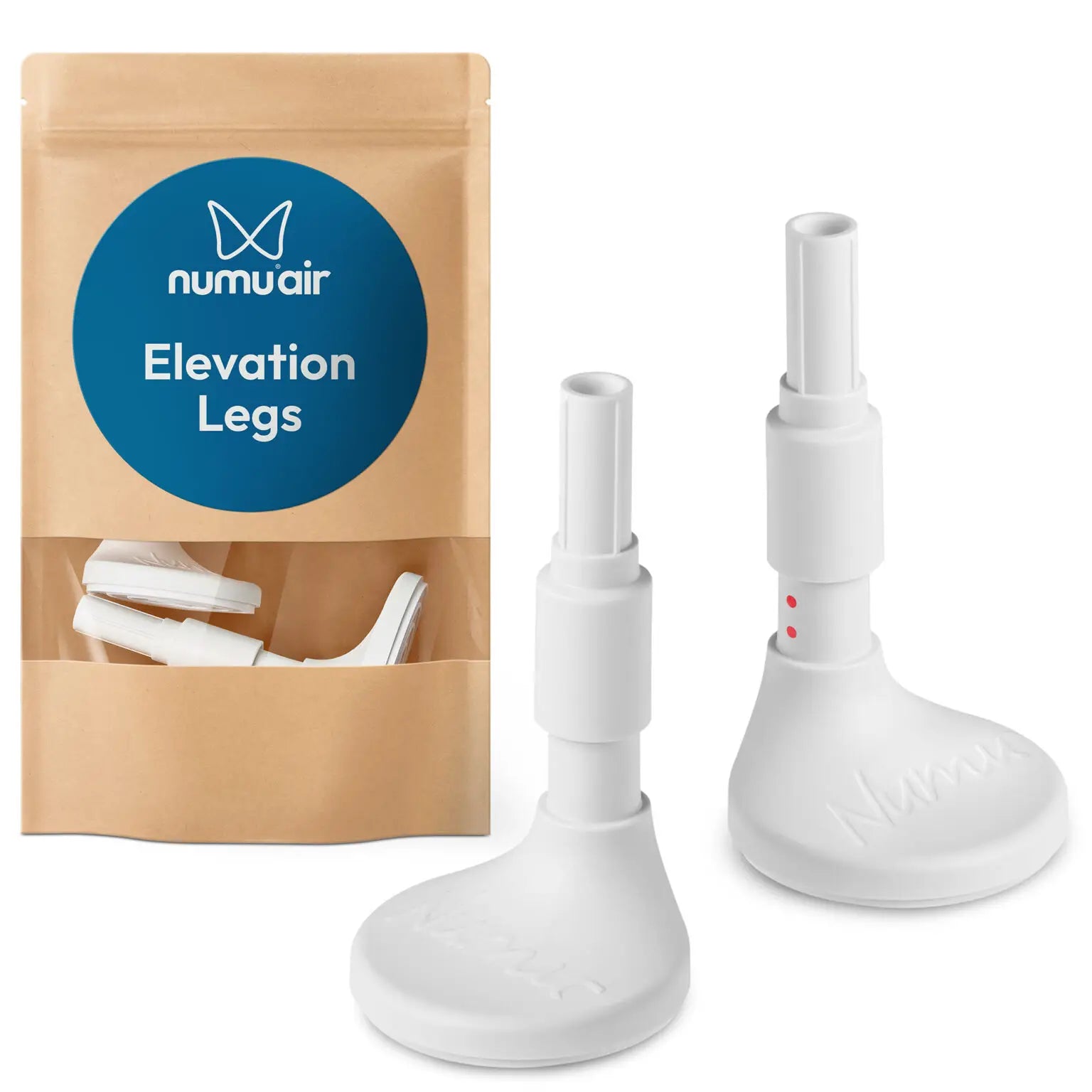 White elevation legs with packaging labeled 'numuair Elevation Legs' on a white background